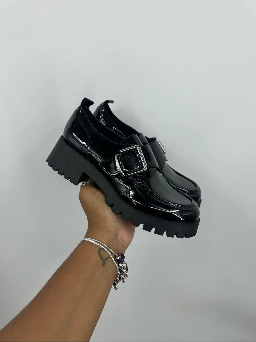 Marc Fisher Black Buckle Loafers Women's Size 6 Goth Grunge Whimsical